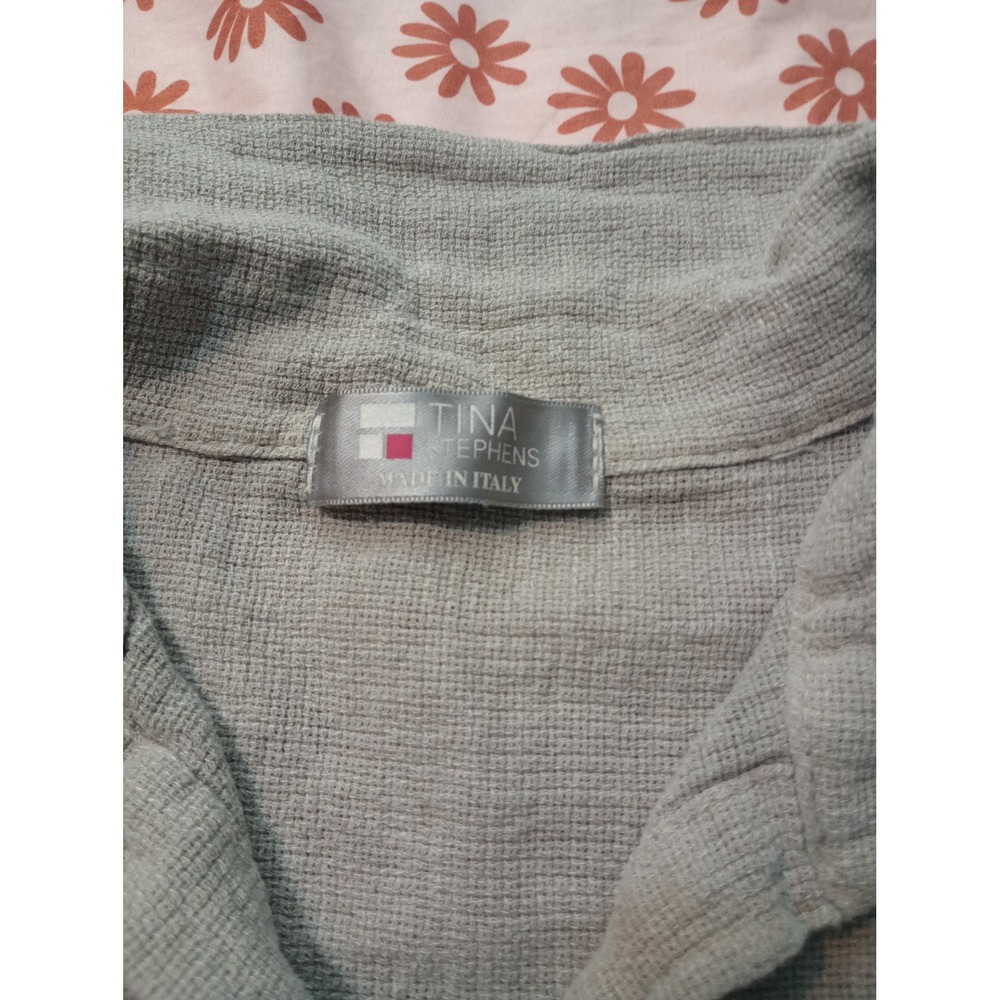 Tina Stephens Italy Cotton Linen Gauze Short Sleeve Button Up Top - Picture 3 of 4